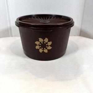 Vintage Tupperware Servalier Canister Brown 1298-14 Kitchen Storage Retro